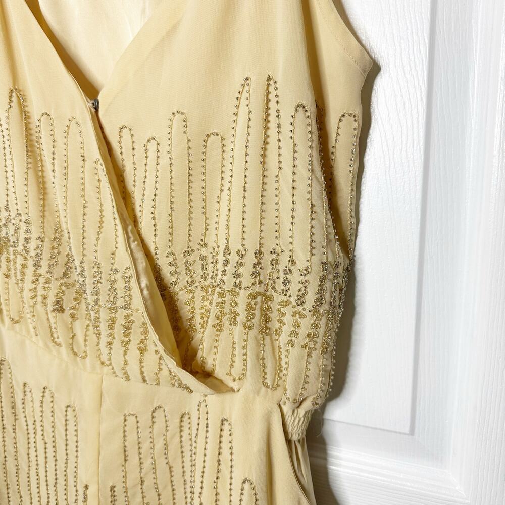 Freeway‎ Sz Large Cream Beaded Sequin Sleeveless Strappy Dressy Romper - Picture 3 of 7